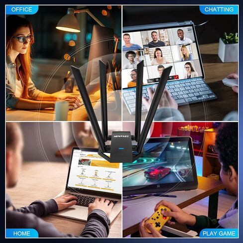 NEWFAST AC1300 USB WiFi Adapter U329,2.4GHz/5GHz Dual Band Wireless Network Adapter for Desktop PC,USB3.0 Computer Network Adapters with 4 Antenna,Dongle WiFi Compatible with Windows XP/7/8/8.1/10/11 in Kuwait