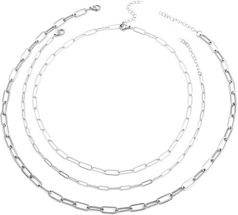 SHOP LC Set Of 3 Paperclip Chain Layered Necklace For Women In Ion Plated Yellow Gold Stainless Steel 16, 20 And 24" Valentines Day Gifts in Saudi Arabia