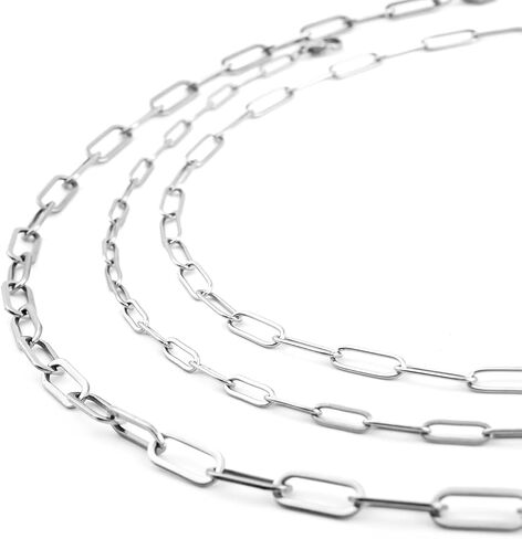 SHOP LC Set Of 3 Paperclip Chain Layered Necklace For Women In Ion Plated Yellow Gold Stainless Steel 16, 20 And 24" Valentines Day Gifts in Saudi Arabia