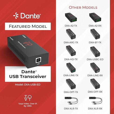 محول صوت ToVi Dante USB إلى الشبكة - محول صوت ثنائي القناة لشبكة Dante - صوت متوافق مع AES67 عبر IP - 24 بت 44.1/48/96 كيلو هرتز (DXA-USB-ED) in Kuwait