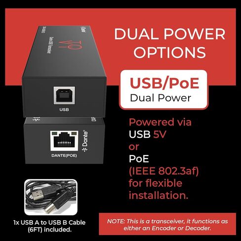 محول صوت ToVi Dante USB إلى الشبكة - محول صوت ثنائي القناة لشبكة Dante - صوت متوافق مع AES67 عبر IP - 24 بت 44.1/48/96 كيلو هرتز (DXA-USB-ED) in Kuwait