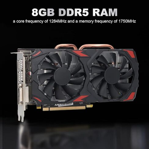 بطاقة رسومات Vikye RX 580 8GB DDR5 RAM 256BIT للألعاب، بطاقة رسومات الكمبيوتر الشخصي مع فتحة PCI Express 3.0 16X، مراوح مزدوجة، التوصيل والتشغيل (580 8G D5) in Kuwait