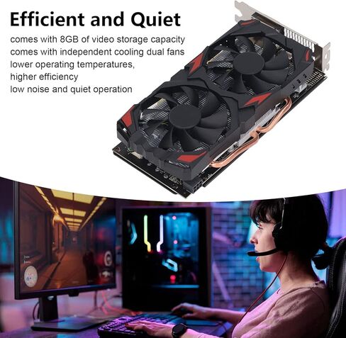بطاقة رسومات Vikye RX 580 8GB DDR5 RAM 256BIT للألعاب، بطاقة رسومات الكمبيوتر الشخصي مع فتحة PCI Express 3.0 16X، مراوح مزدوجة، التوصيل والتشغيل (580 8G D5) in Kuwait