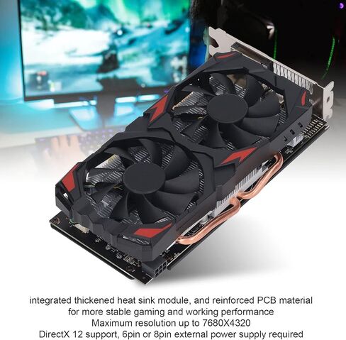 بطاقة رسومات Vikye RX 580 8GB DDR5 RAM 256BIT للألعاب، بطاقة رسومات الكمبيوتر الشخصي مع فتحة PCI Express 3.0 16X، مراوح مزدوجة، التوصيل والتشغيل (580 8G D5) in Kuwait