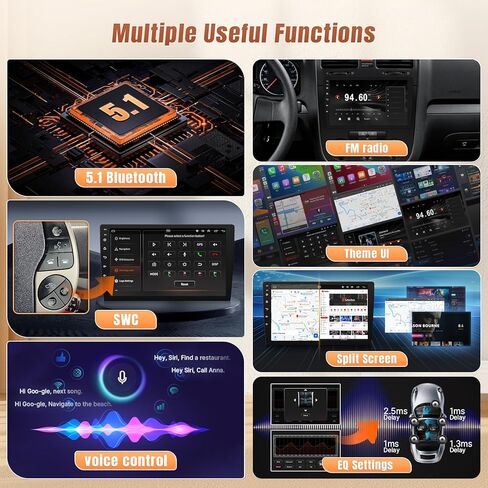 راديو السيارة Android لسيارة VW Passat Jetta Volkswagen Tiguan Beetle Golf 5 6 Caddy Touran CC مع CarPlay اللاسلكي Android Auto، شاشة لمس IPS مقاس 10.1 بوصة لسيارة VW Golf Stereo مع نظام تحديد المواقع/BT/WiFi/الكاميرا in Kuwait