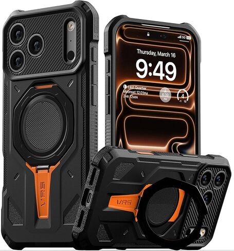 VRS DESIGN Quickstand Pro for iPhone 17 Pro Max Case (2025), [Magnetic Charging Compatible] Strong Magnet Ring Kickstand, Heavy Duty Rugged Shockproof Protective Cover (Matte Black) in Kuwait