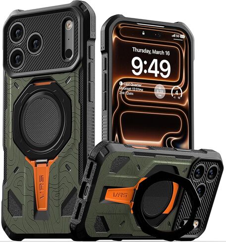 VRS DESIGN Quickstand Pro for iPhone 17 Pro Max Case (2025), [Magnetic Charging Compatible] Strong Magnet Ring Kickstand, Heavy Duty Rugged Shockproof Protective Cover (Matte Black) in Kuwait