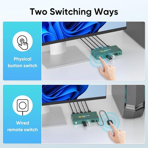 محول 8K HDMI KVM 2 جهاز كمبيوتر وشاشة واحدة، USB3.0 8K@60HZ 2 منفذ kvm لجهازي كمبيوتر/كمبيوتر محمول لمشاركة لوحة المفاتيح والماوس، وجهاز التحكم عن بعد، ودعم EDID in Kuwait