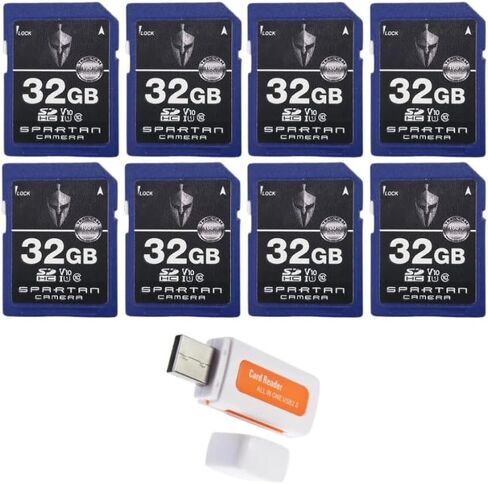 حزمة بطاقة SD Spartan سعة 32 جيجابايت فئة 10 (8 عبوات) مع قارئ وكاتب Micro SD (9 عناصر) in Kuwait