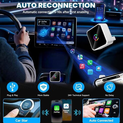 2026 Wireless CarPlay & Android Auto Adapter, 2-in-1 5GHz WiFi Plug & Play Aluminum Dongle for OEM Wired Cars (2016+), Mini Adapter for iPhone iOS 10+ & Android 11+, USB/Type-C in Saudi Arabia