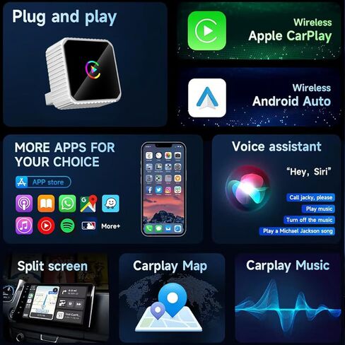 2026 Wireless CarPlay & Android Auto Adapter, 2-in-1 5GHz WiFi Plug & Play Aluminum Dongle for OEM Wired Cars (2016+), Mini Adapter for iPhone iOS 10+ & Android 11+, USB/Type-C in Saudi Arabia