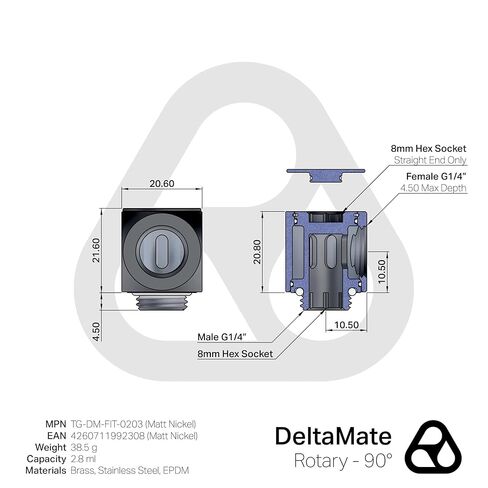 Thermal Grizzly DeltaMate 90 Degree Rotary Fitting, Matt Nickel, 2-Pack in Saudi Arabia