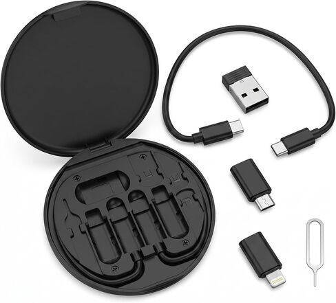 طقم منظم كابل السفر مع محول USB-C، طقم محول جهاز usb-c إلى ios مع سلك شحن 12 بوصة 60 وات، USB OTG، حقيبة تخزين بطاقة SIM وحامل هاتف، نقل بيانات بسرعة 480 ميجابت في الثانية، محول USBC إلى Micro in Kuwait