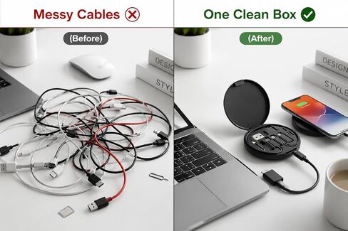 طقم منظم كابل السفر مع محول USB-C، طقم محول جهاز usb-c إلى ios مع سلك شحن 12 بوصة 60 وات، USB OTG، حقيبة تخزين بطاقة SIM وحامل هاتف، نقل بيانات بسرعة 480 ميجابت في الثانية، محول USBC إلى Micro in Kuwait