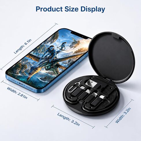 طقم منظم كابل السفر مع محول USB-C، طقم محول جهاز usb-c إلى ios مع سلك شحن 12 بوصة 60 وات، USB OTG، حقيبة تخزين بطاقة SIM وحامل هاتف، نقل بيانات بسرعة 480 ميجابت في الثانية، محول USBC إلى Micro in Kuwait