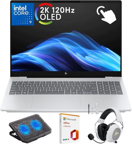 HP OmniBook 7 16" OLED Touchscreen Laptop, Intel Core 9 270H, 2K 120Hz Display HDR 500 nits, 32GB RAM, 1TB SSD, Wi-Fi 7, Thunderbolt 4, Backlit Keyboard, Windows 11 Home, w/Accessory & Lifetime Office in Kuwait