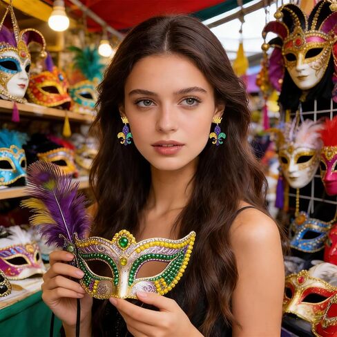 Boderier Mardi Gras Earrings for Women Handmade Fleur De Lis Beaded Drop Dangling Earring Colorful Funky Festive Carnival Cosplay Party Jewelry Gift in Saudi Arabia