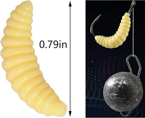 200PCS Fake Worms 20mm Realistic Soft Lures Fishing Plastic Maggots Beige Color Suitable for Lure Fishing Used for Bass and Ice Fishing Maggot Lures in Kuwait