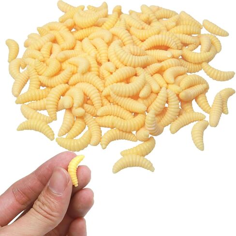 200PCS Fake Worms 20mm Realistic Soft Lures Fishing Plastic Maggots Beige Color Suitable for Lure Fishing Used for Bass and Ice Fishing Maggot Lures in Kuwait
