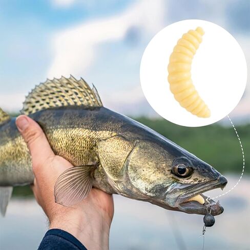 200PCS Fake Worms 20mm Realistic Soft Lures Fishing Plastic Maggots Beige Color Suitable for Lure Fishing Used for Bass and Ice Fishing Maggot Lures in Kuwait