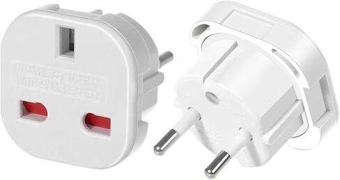(10Pcs) UK 3-Pin to European 2-Pin Grounded Travel Adapter Plug, UK to EU Travel Converter,EU 2 Cylindrical Plug to UK 3 Holes Socket AC Power Charger Adapter (White) in Kuwait