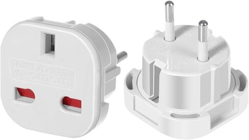 (10Pcs) UK 3-Pin to European 2-Pin Grounded Travel Adapter Plug, UK to EU Travel Converter,EU 2 Cylindrical Plug to UK 3 Holes Socket AC Power Charger Adapter (White) in Kuwait