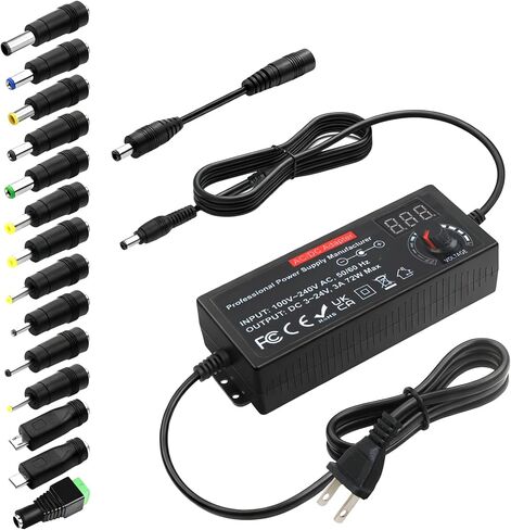 مصدر طاقة عالمي 3V ~ 24V 72W DC، محول طاقة متغير AC إلى DC قابل للتعديل، 100V-240V 3A 3V 5V 6V 9V 12V 15V 18V 19V 20V 24V AC / DC محول مع 14 نصيحة ومحول قطبية in Kuwait