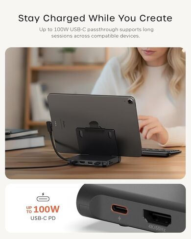Satechi USB-C Stand Hub, Foldable Workstation & USB C to USB C Cable 100W, 10in/25cm for Tablets, Laptops, Smartphones in Kuwait