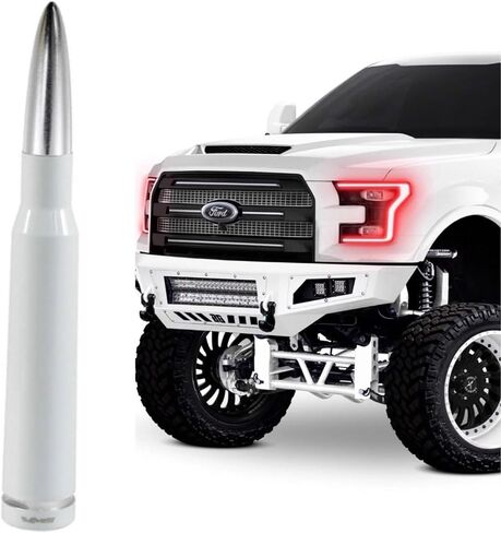 White Bullet Antenna with Chrome Tip 5.5 inch for Ford F150, F250, F350, F450, Excursion and All Ford Vehicles Comes with Installation Hardware in Kuwait