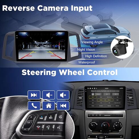 [4+128G] راديو Android لسيارة Jeep Grand Cherokee 2004-2007: 10.1 بوصة IPS Incell ترقية شاشة اللمس - Carplay اللاسلكي وAndroid Auto، 5G/WiFi، GPS، EQ، Bluetooth 5.0، SWC + AHD كاميرا احتياطية in Kuwait