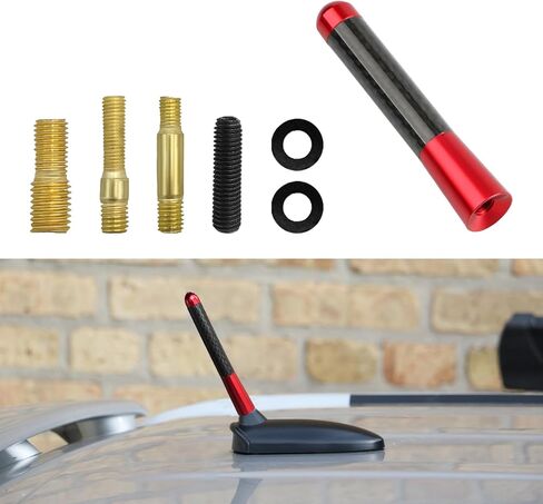 Car Short Antenna, 1.37 Inch Aluminum Alloy AM/FM Reception Antenna with Screws & Gaskets, Carbon Fiber Roof Mount Radio Antennae for Most Vehicles, Car Accessories (Black) in Kuwait