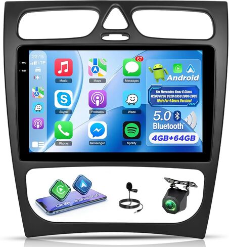 [4G+64G] راديو لسيارة Mercedes W203 C200 C320 C350 2000-2005 (لـ 4 أبواب)، شاشة 9 بوصة C320 Android Car Stereo، WiFi/Carplay/Android Auto/SWC/Bluetooth in Kuwait