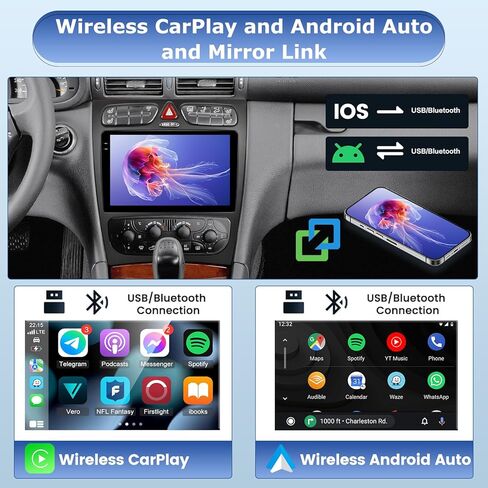 [4G+64G] راديو لسيارة Mercedes W203 C200 C320 C350 2000-2005 (لـ 4 أبواب)، شاشة 9 بوصة C320 Android Car Stereo، WiFi/Carplay/Android Auto/SWC/Bluetooth in Kuwait
