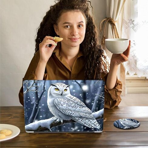 Laptop Skin Sticker Decal 15.6 Inch,12 13 13.3 14 15 15.6 in Laptop Netbook Skins for Notebook,Art Decal Removable Waterproof Scratch Resistant,Universal Vinyl Cover,Cute White Owl in Kuwait
