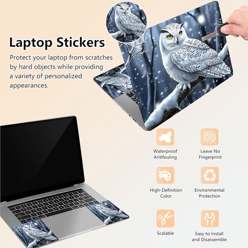 Laptop Skin Sticker Decal 15.6 Inch,12 13 13.3 14 15 15.6 in Laptop Netbook Skins for Notebook,Art Decal Removable Waterproof Scratch Resistant,Universal Vinyl Cover,Cute White Owl in Kuwait