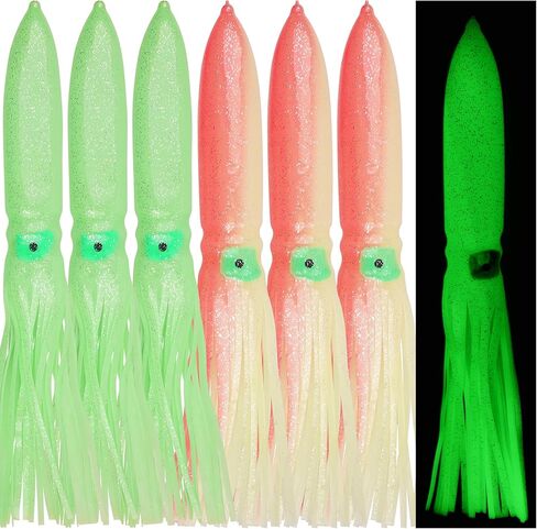 Luminous Octopus Squid Skirts Fishing Lures, 2/6pcs 11.8" Large Size Glow Octopus Skirt Fishing Baits Trolling Fishing Soft Plastic Lures Saltwater for Bass Salmon Trout in Kuwait
