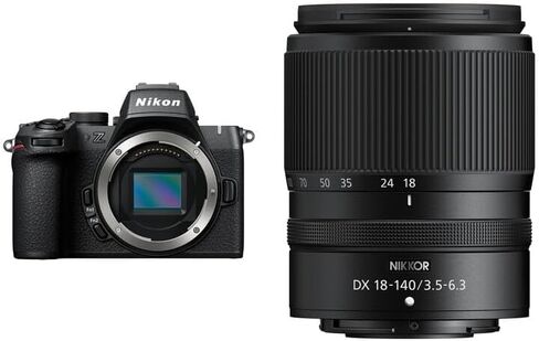 كاميرا Nikon Z50 II صغيرة الحجم خفيفة الوزن بدون مرآة مع مجموعة عدسات مقاس 18-140 مم f/3.5-6.3 (NIZ5021814LK) + بطاقة ذاكرة سعة 64 جيجابايت + بطارية EN-EL25 × 2 + برنامج صور + عدسة مقربة مقاس 62 مم + المزيد in Kuwait