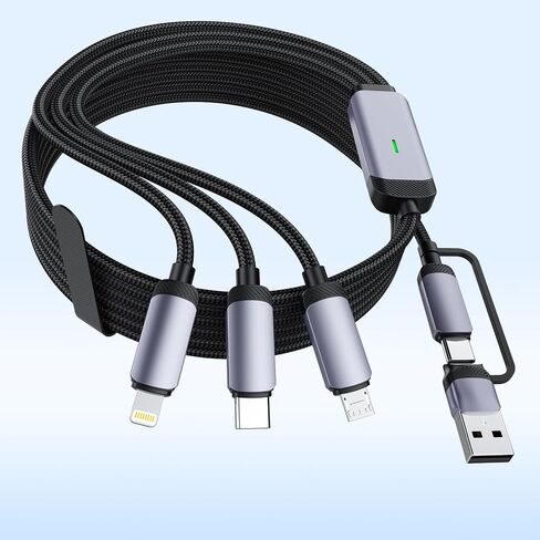 كابل شحن سريع متعدد USB C بقوة 100 واط، بطول 6 أقدام، 5 في 1 من النايلون المضفر مع موصل Lightning Micro USB من النوع C لهاتف iPhone، متوافق مع iPhone 16 15 14 13 12 11 X Pro Max، Samsung S24 23 22 in Kuwait