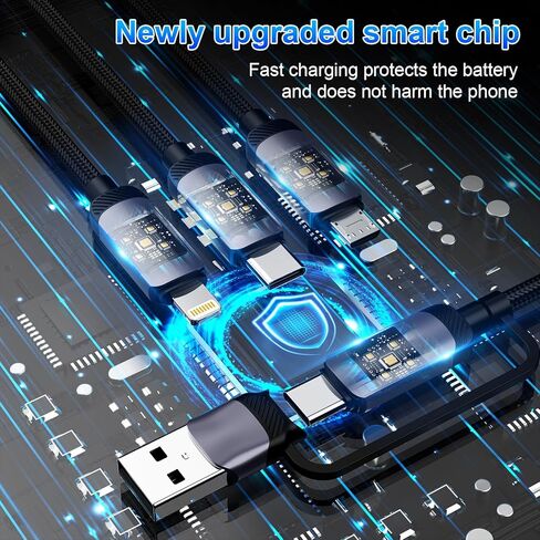 كابل شحن سريع متعدد USB C بقوة 100 واط، بطول 6 أقدام، 5 في 1 من النايلون المضفر مع موصل Lightning Micro USB من النوع C لهاتف iPhone، متوافق مع iPhone 16 15 14 13 12 11 X Pro Max، Samsung S24 23 22 in Kuwait