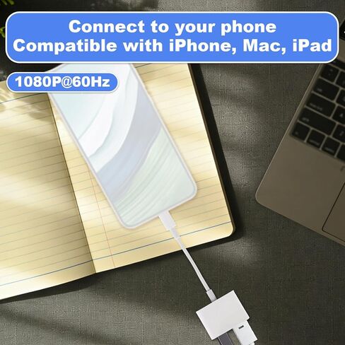 محول تحويل، كابل شاشة مزامنة AV رقمي TPE 1080P HD مع منفذ شحن متوافق مع iPhone 13 Pro 12 Pro 11 XS XS MAX iPad للتلفزيون عالي الدقة/جهاز العرض/الشاشة (أبيض) in Kuwait