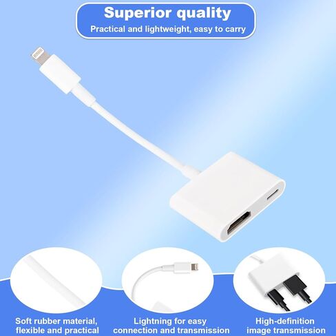 محول تحويل، كابل شاشة مزامنة AV رقمي TPE 1080P HD مع منفذ شحن متوافق مع iPhone 13 Pro 12 Pro 11 XS XS MAX iPad للتلفزيون عالي الدقة/جهاز العرض/الشاشة (أبيض) in Kuwait