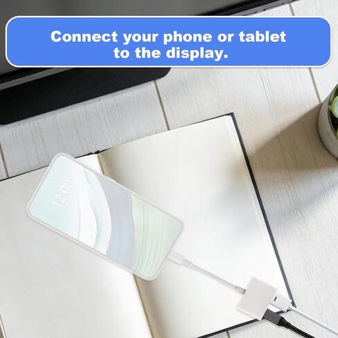 محول تحويل، كابل شاشة مزامنة AV رقمي TPE 1080P HD مع منفذ شحن متوافق مع iPhone 13 Pro 12 Pro 11 XS XS MAX iPad للتلفزيون عالي الدقة/جهاز العرض/الشاشة (أبيض) in Kuwait