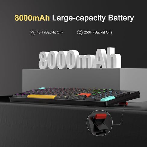 لوحة مفاتيح ميكانيكية لاسلكية منخفضة المستوى MageGee Moo98، BT5.0/2.4 جيجا هرتز/USB-C، تصميم نحيف للغاية بإضاءة خلفية RGB للوحة مفاتيح مكتبية لـ Win/Mac، بطارية 8000 مللي أمبير في الساعة، مفتاح أحمر خطي (أسود) in Kuwait