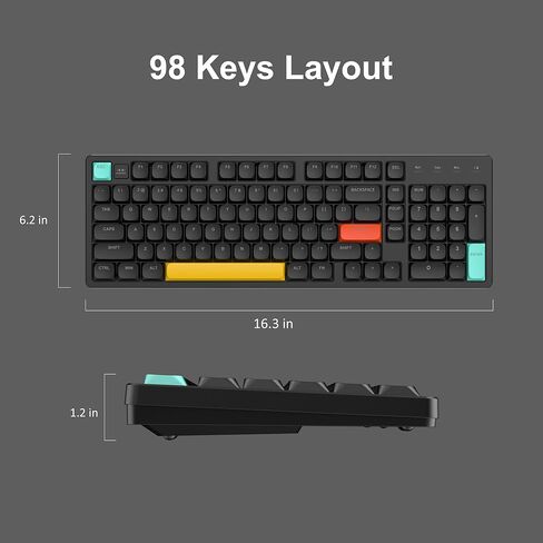 لوحة مفاتيح ميكانيكية لاسلكية منخفضة المستوى MageGee Moo98، BT5.0/2.4 جيجا هرتز/USB-C، تصميم نحيف للغاية بإضاءة خلفية RGB للوحة مفاتيح مكتبية لـ Win/Mac، بطارية 8000 مللي أمبير في الساعة، مفتاح أحمر خطي (أسود) in Kuwait