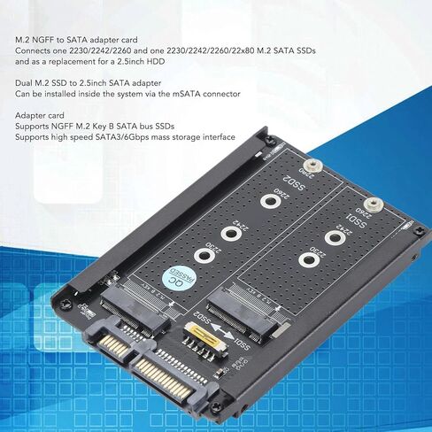 Dual M.2 SSD to 2.5inch Adapter, NGFF B M Key SSD Card with III 6Gbps Interface, for 2230 2242 2260 2280 in Kuwait