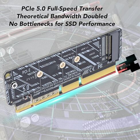 Fabater M.2 SSD to PCIe Adapter Card, Plug and Play M.2 Mkey SSD to PCIe 5.0 X16 Adapter with LED Indicator, for NVMe 2230 2242 2260 2280 and 1U Server in Kuwait