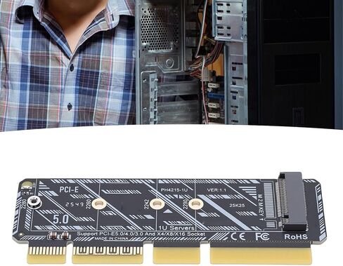Fabater M.2 SSD to PCIe Adapter Card, Plug and Play M.2 Mkey SSD to PCIe 5.0 X16 Adapter with LED Indicator, for NVMe 2230 2242 2260 2280 and 1U Server in Kuwait