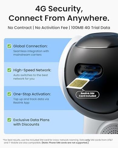 REOLINK Altas Go PT 4G LTE 360° Solar Cellular Security Camera+256GB SD Card, 24/7 Recording Wireless Outdoor for Home Security, 10s Pre-Record, 2K ColorX Night Vision, Large Battery and 12W SP in Kuwait