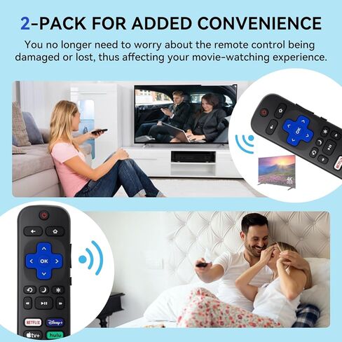 【Pack of 2】 Compatible with Roku TV remotes-Roku Remote Replacement Compatible with Hisense, Onn, Sharp, Phillips, Element, Insignia, RCA, Sanyo, LG, JVC, and Westinghouse Series Roku smart TVs. in Kuwait