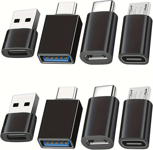 مجموعة محولات USB إلى USB-C مكونة من 8 حزم، محول Micro USB إلى USB-C، موصل أنثى إلى ذكر لأجهزة الكمبيوتر المحمول والسيارة والهواتف الذكية وسماعات الرأس والميكروفون والكمبيوتر الشخصي in Kuwait